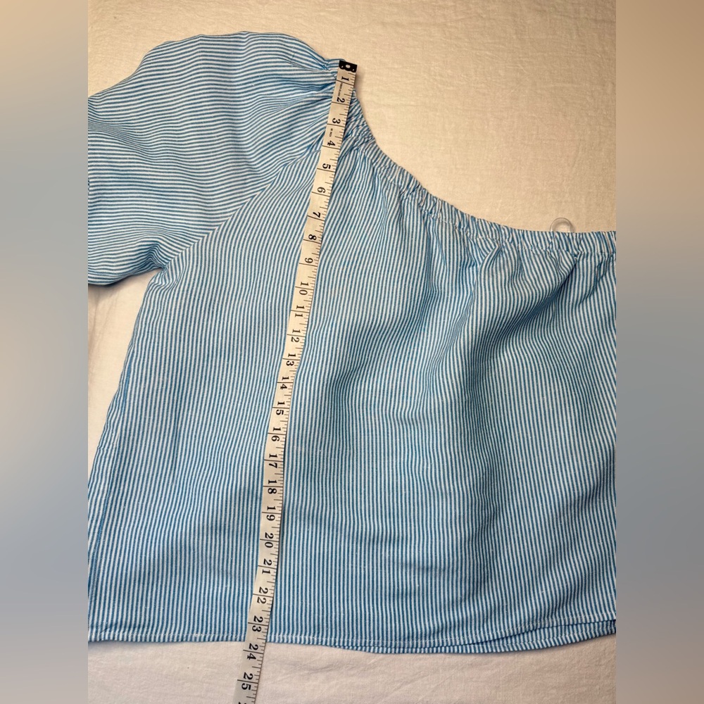 Loft Linen blend Striped One-Shoulder Top Blue White Women’s Size Large - Picture 9 of 12